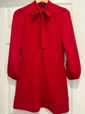 Zara Woman Red Dress with Tie Detail